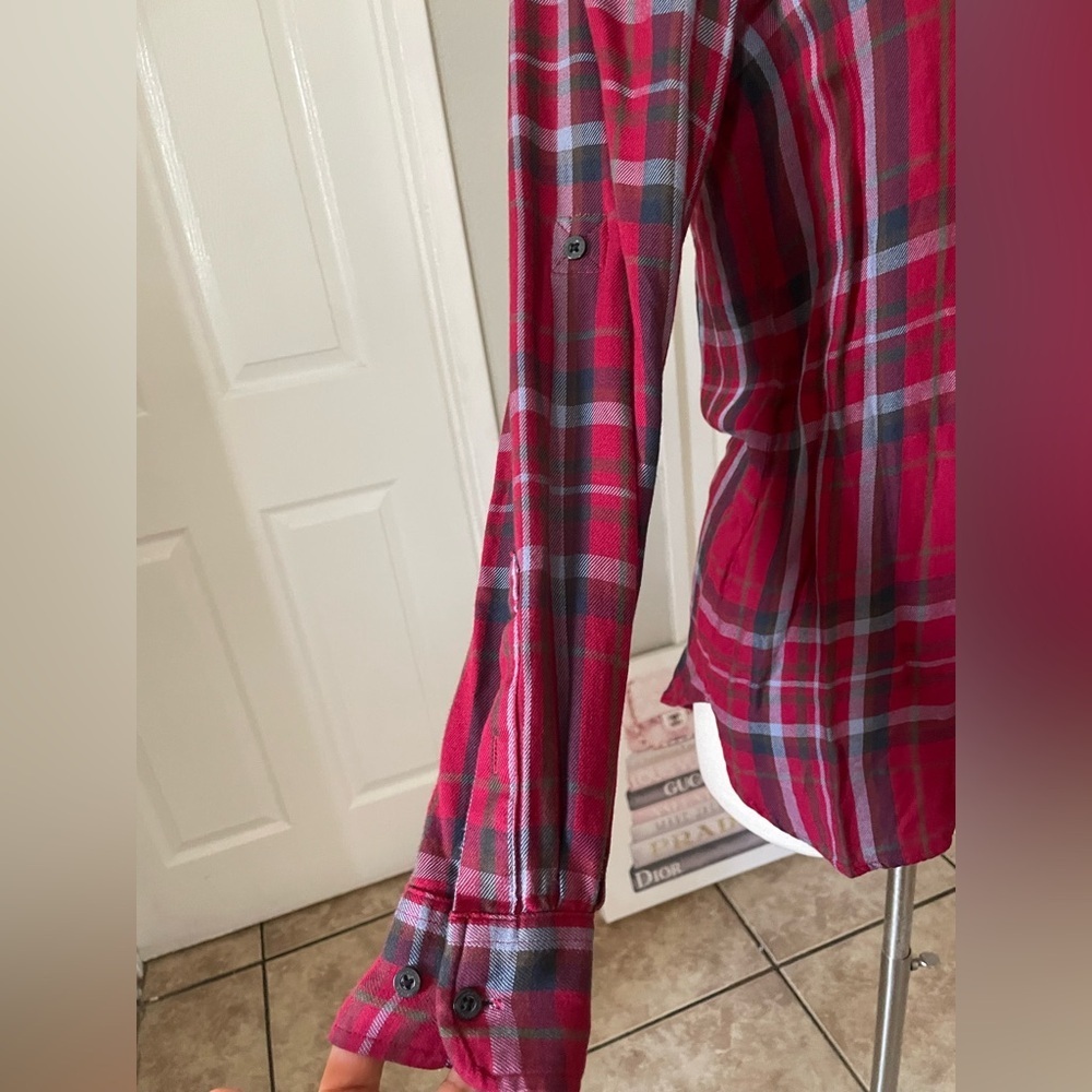 Lauren Ralph Lauren Red Olive Plaid Button Front Long Sleeve Shirt Size XS - Picture 3 of 7